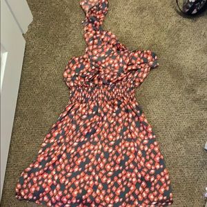 Gray and Orange one shoulder dress